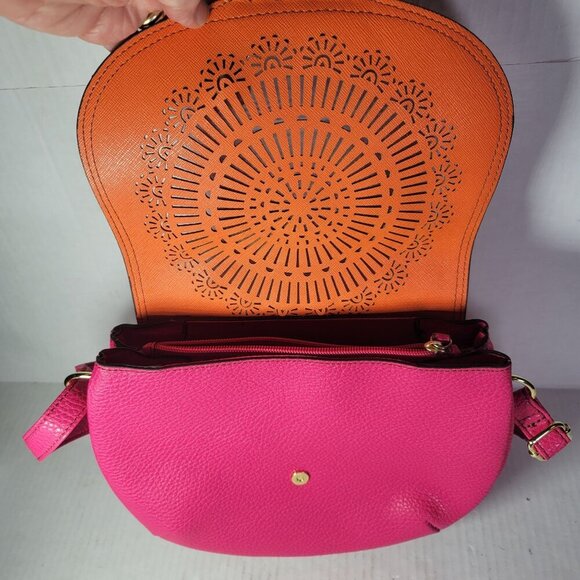 Liz Claiborne Pink Faux Leather Laser-Cut Design Crossbody Bag - Picture 7 of 10